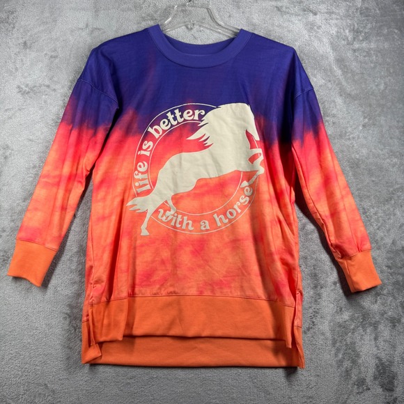 LuLaRoe Hannah Sweatshirt‎ Womens XS Tie Dye Horse Graphic Pullover Casual - Picture 2 of 12
